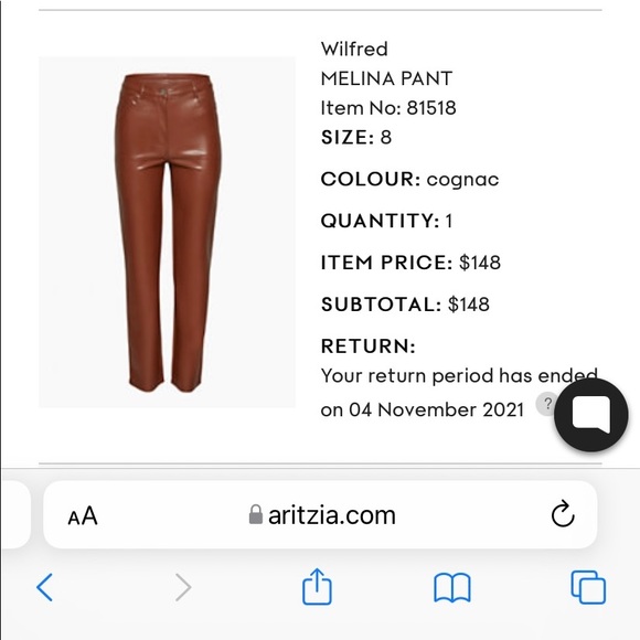 Aritzia Melina Pants size 8 cognac - Picture 5 of 5